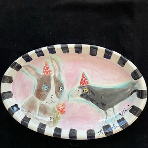 Handmade Ceramic Serving Tray Bunny & Crow Original Design 12”x8”